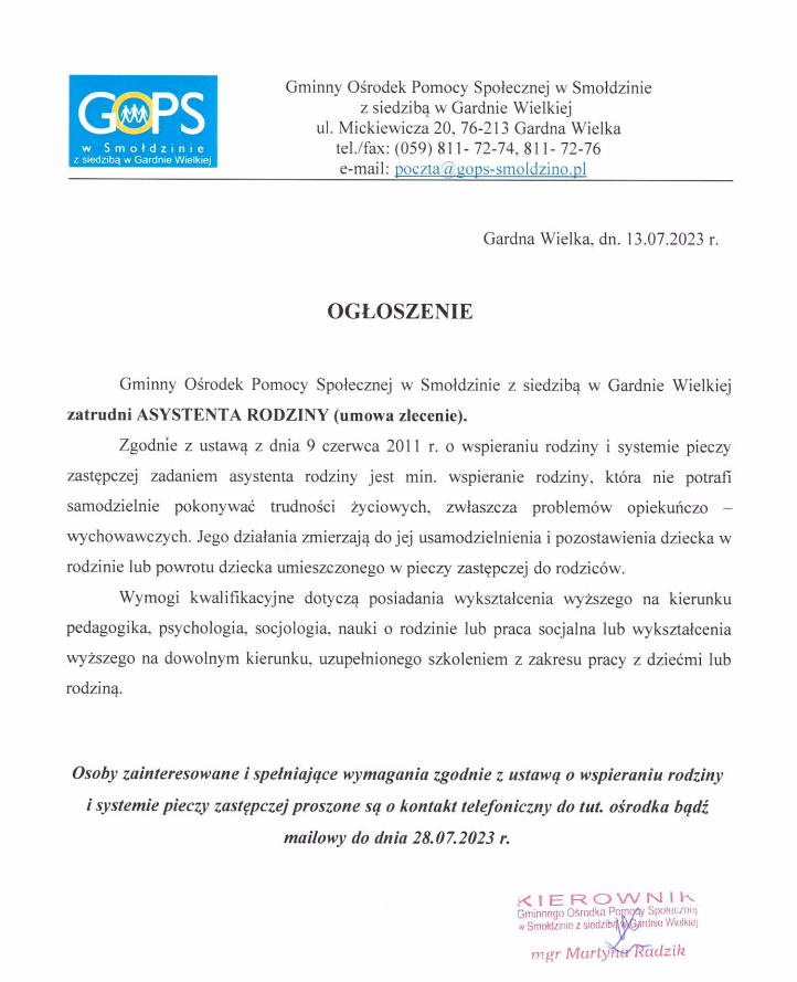 asystent ogłoszenie lipiec